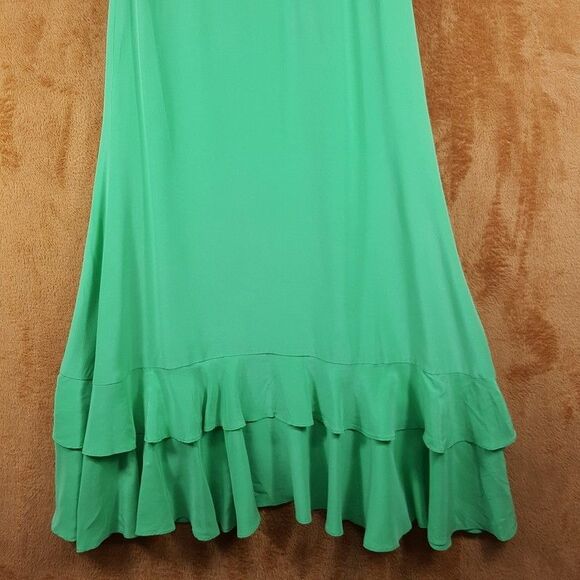 ALEXIS Midi Dress Womens Size 0 Green Cape Sleeve Tiered 100% Silk CATELINE - Picture 4 of 15